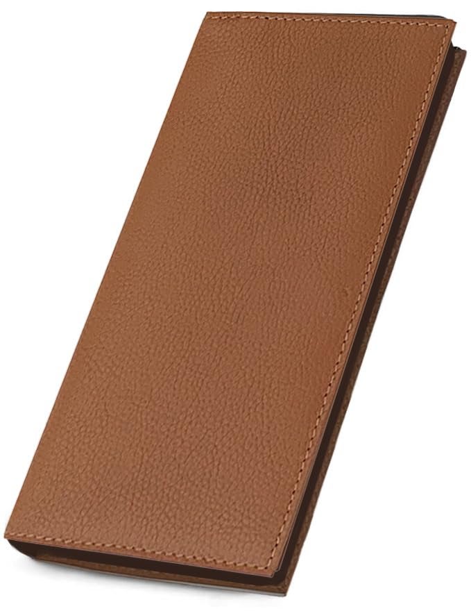123 Cheap Checks Light Brown Basic Genuine Leather Checkbook Cover For Men & Women - Image 1